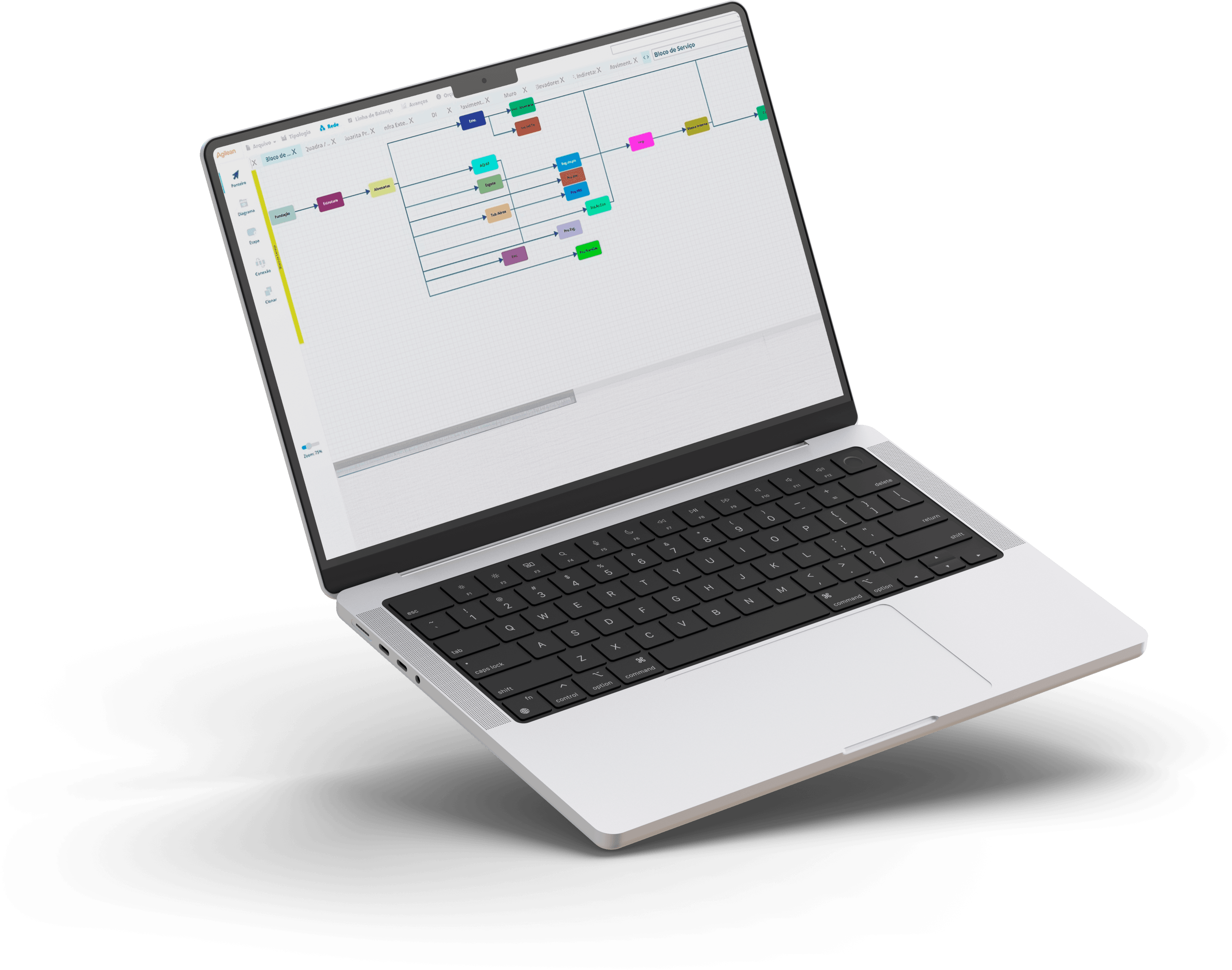 Notebook com planejamento da obra no sistema