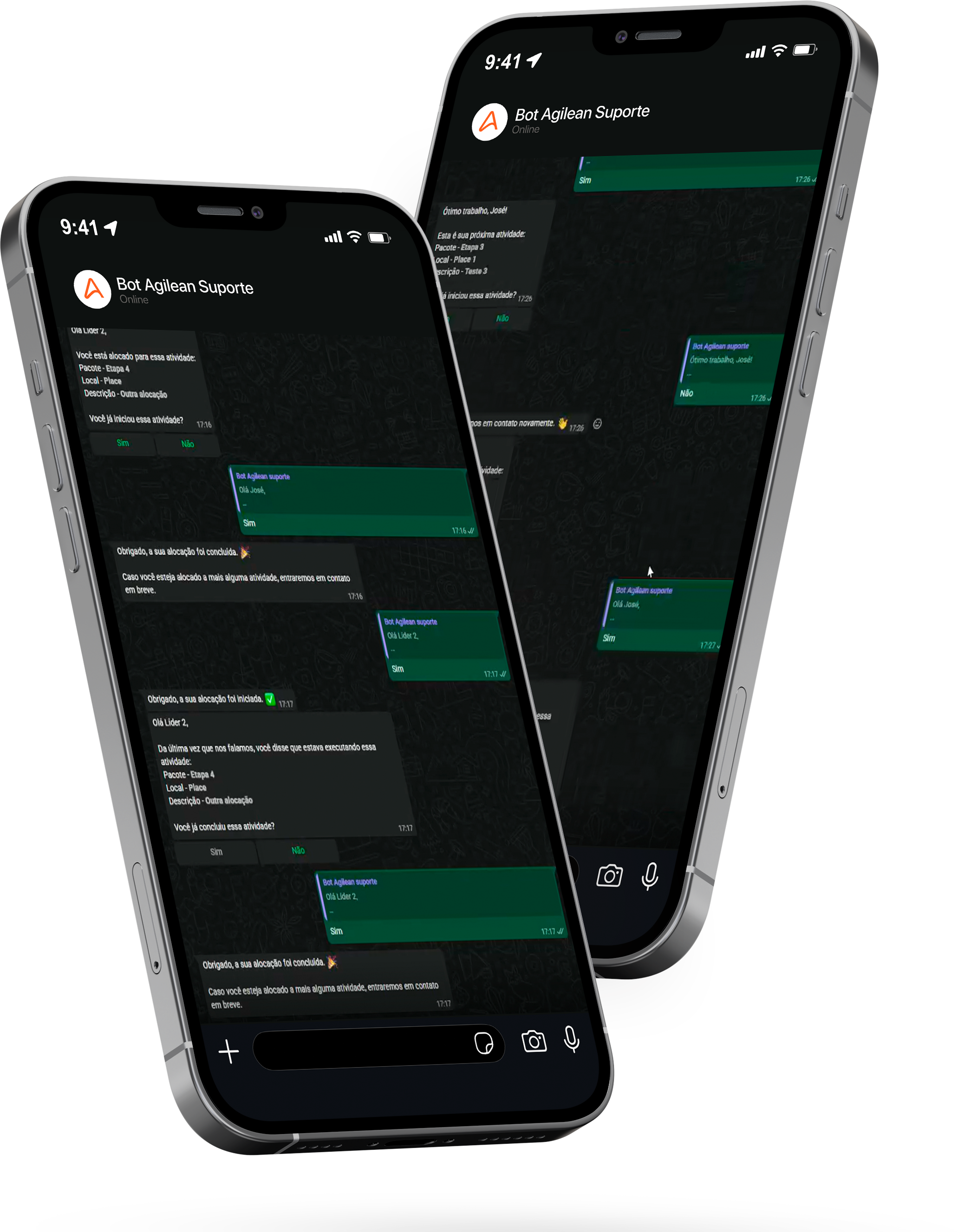 Conversa de auto-apontamento via WhatsApp no Agilean Canteiro