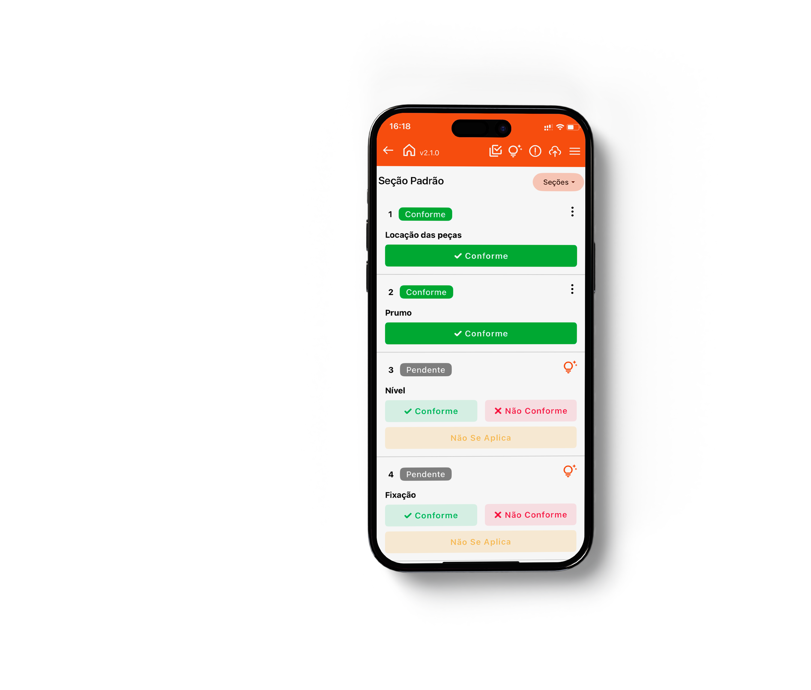 App Agilean de inspeção e FVS no celular, com checklist de conformidade no canteiro